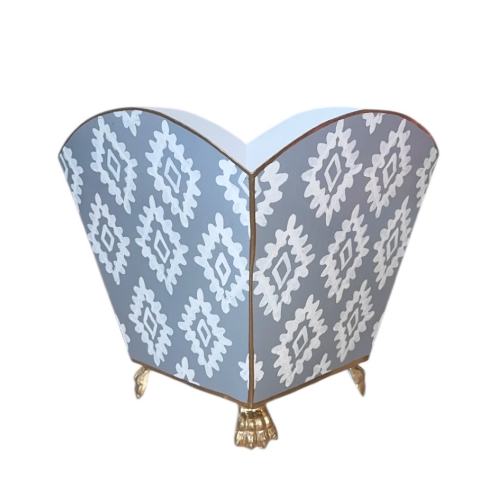 NEW Dana Gibson Grey & White Geometric Block Print‎ Pattern Cachepot - Picture 2 of 7
